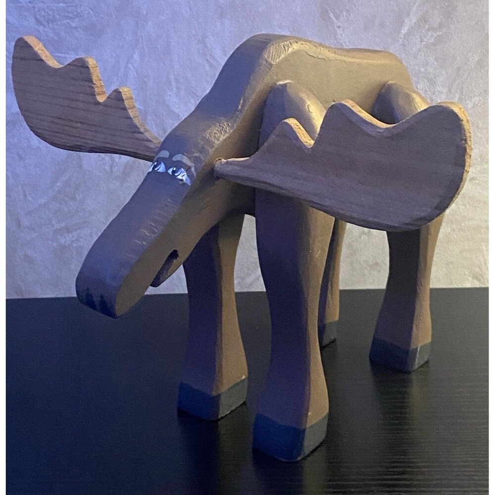 Vtg Crazy Mountain Wood Moose Figure Primitive Folk Art Country Cabin Decor